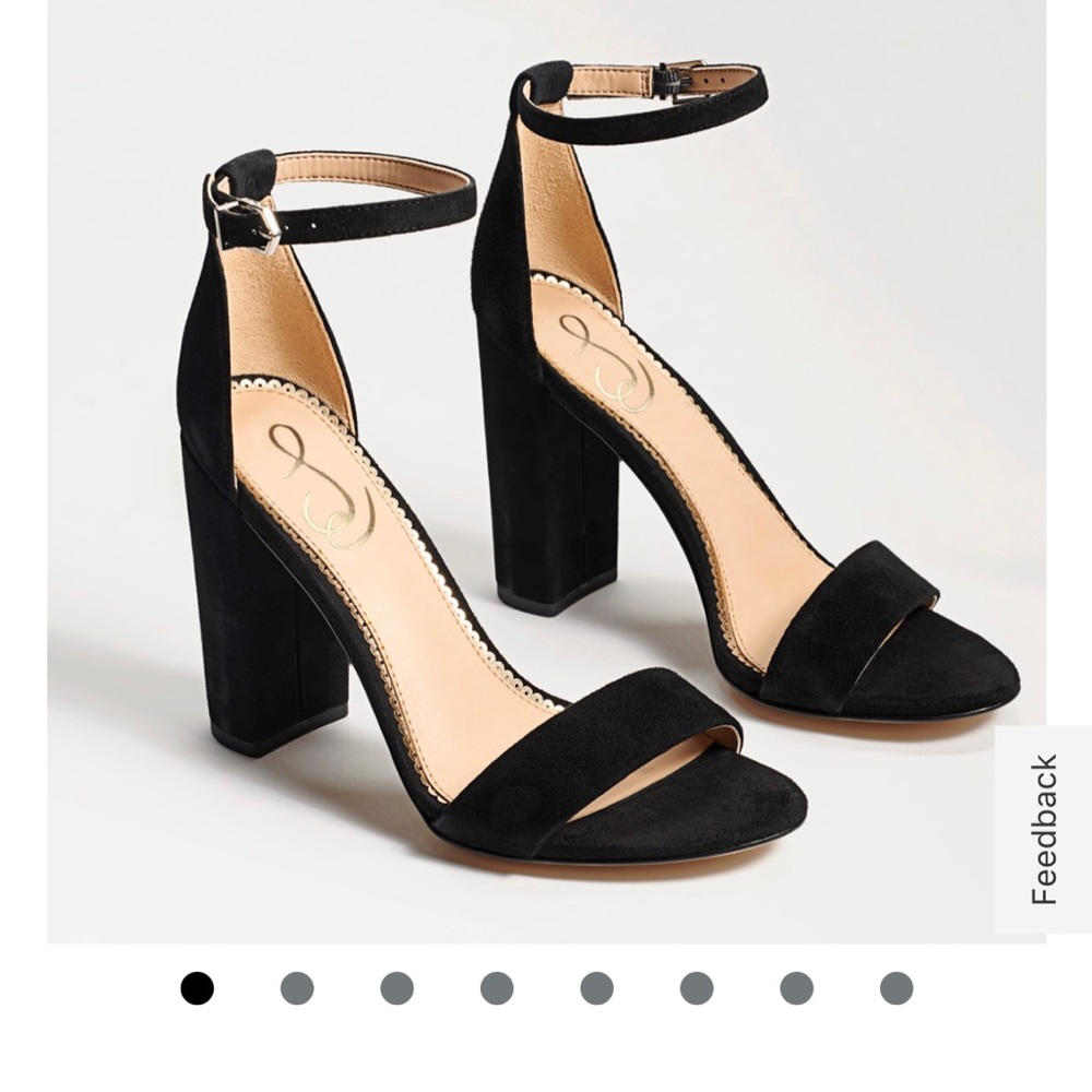 Black open toe heels suede